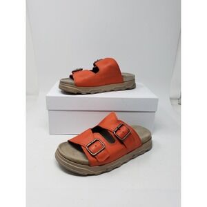 Lofina Womens Orange Leather Double Buckle Slide Sandals 1E240 Size 38 US 7.5